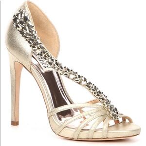Badgley Mischka Gold Crystal Embellished Heels